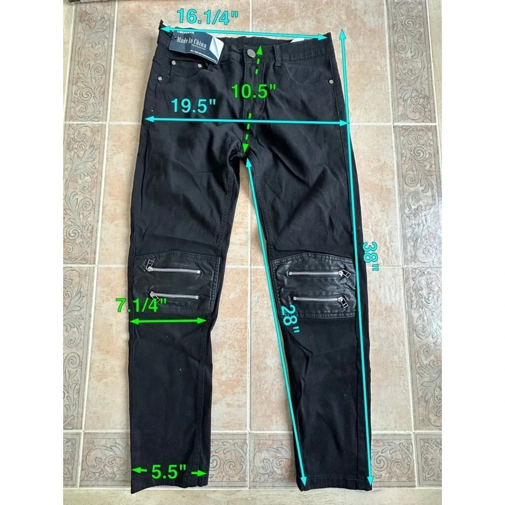 Fashion Knee  Faux pocket‎ zipper skinny Jeans Men size 32 New